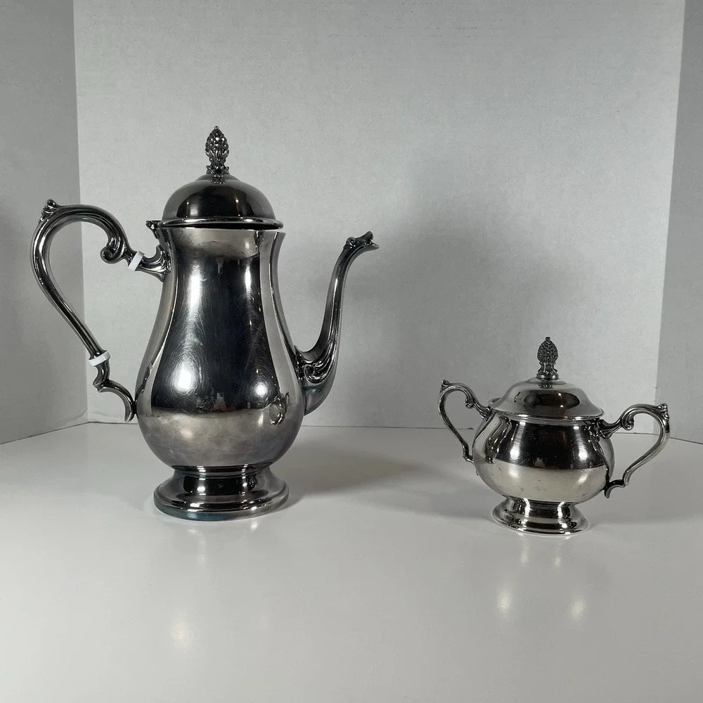 Newburyport Silver Plated Tea‎ Set Teapot with Handle Insulators and Sugar Bowl